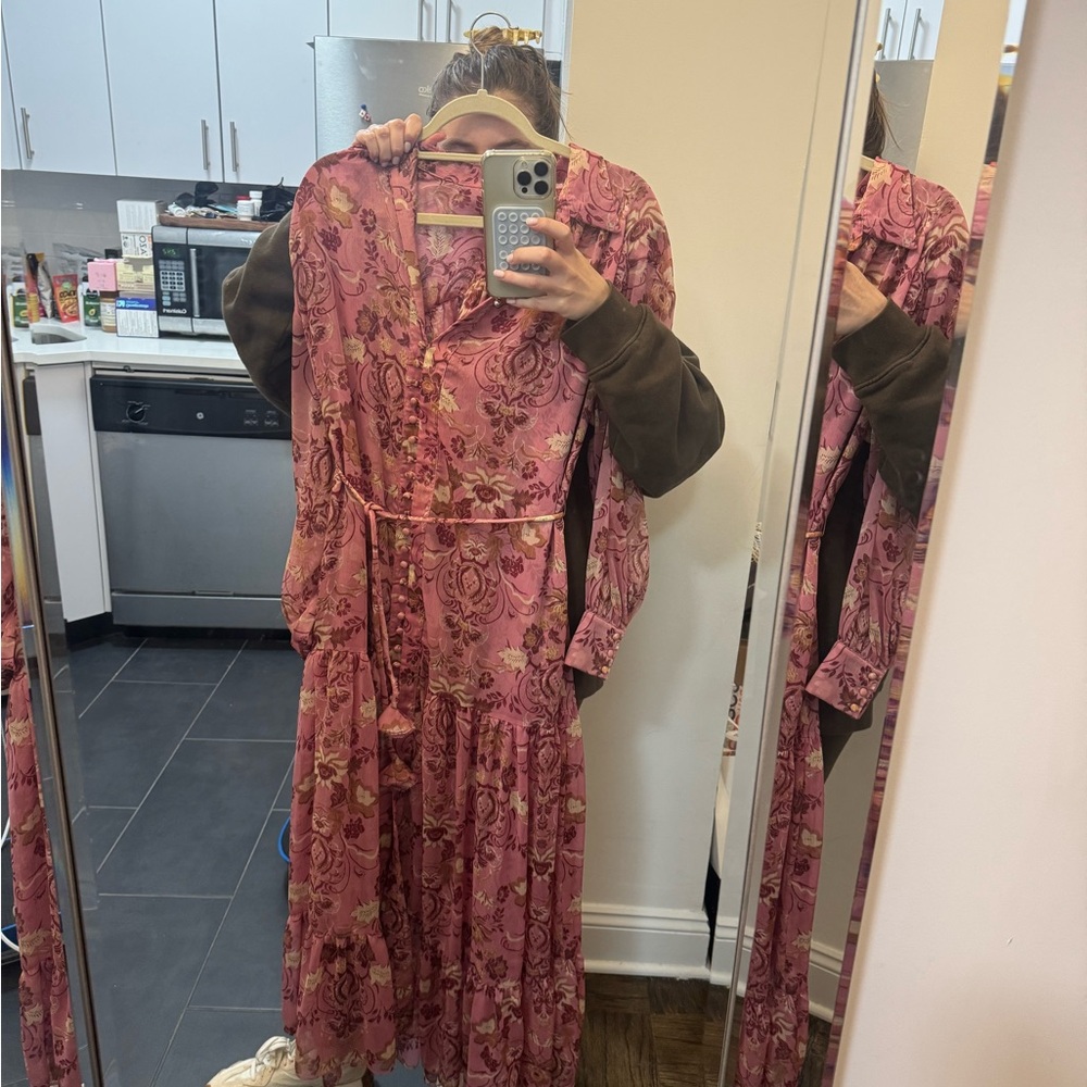 Misa Los Angeles Rose-Pink Floral Long Sleeve Maxi Dress